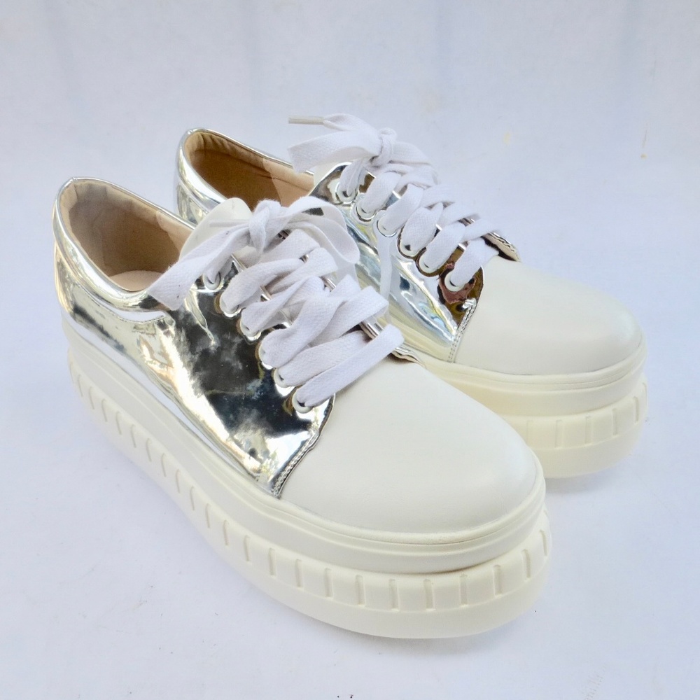 Cool Metallic Silver & White Platform Sneakers